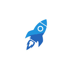 Blue Rocket Illustration on a White Background, Representing Innovation and Progress