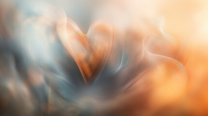 Naklejka premium Abstract Orange Blue and Gray Swirling Waves with Soft Light and Foggy Background