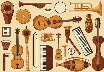 Collection of Diverse Musical Instruments Vector Illustration