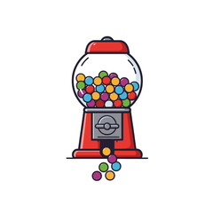 Vintage Red Gumball Machine Illustration with Colorful Gumballs