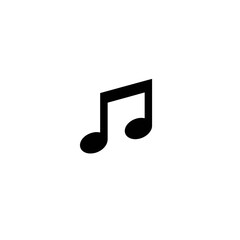 Black Musical Note Icon on Minimal White Background