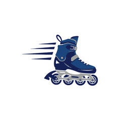 Blue Inline Skate Illustration Symbolizing Movement and Speed on a White Background