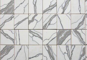 Light Gray Marble Herringbone Pattern: Tile Edges Oriented with Contrasting Directions on White Background, Emphasizing Geometric Design and Surface Texture.

