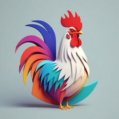 Colorful Rooster Paper Art Illustration