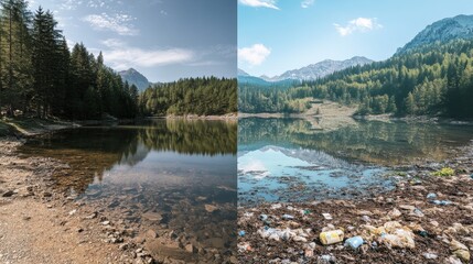 Fototapeta premium Lake Pollution: Before and After Comparison