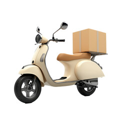 Delivery scooter with a box on a Transparent background ready for transport in urban areas, PNG background a scooter with a delivery box,isolated on PNG background