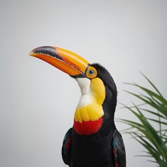 Obraz premium A colorful toucan with a large beak, pure white background.