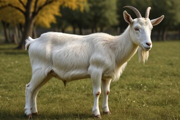 there is a goat that is standing in the grass