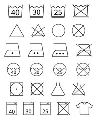 fabric tag caution icon set, icon, icons, sign, symbol vector stroke style line, laundry care, fabric care cloth for manufacture fiber industries
