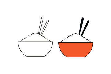 chines rice in a bowl with chopsticks vector icon illustration set isolated on white background.