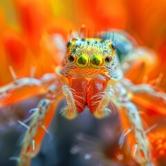 Macro image of an orange spider insect

