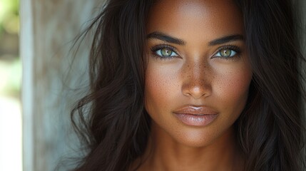 Obraz premium Woman's portrait, beach background, summer beauty