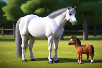 Obraz premium there is a horse and a baby horse standing in a field