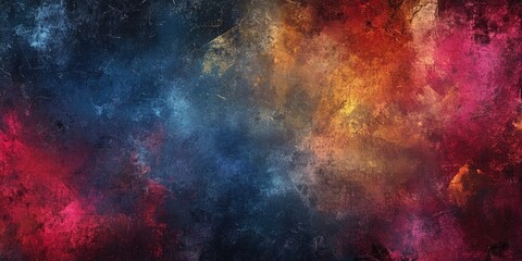 Fototapeta premium Abstract textured background featuring vibrant hues of blue, red, orange, and yellow with a dramatic gradient and a slightly distressed effect.