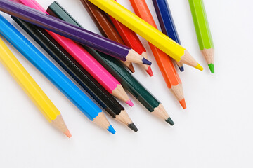 Colored sharpened wooden pencils in various colors
