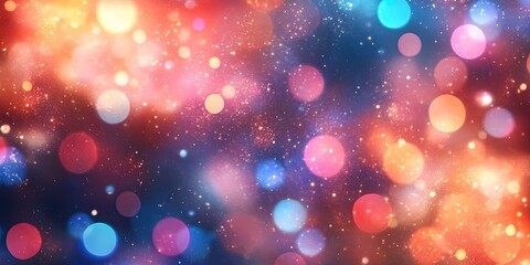 Abstract vibrant bokeh lights with circular shapes in shades of red, blue, and purple creating a sparkling effect on a dark background.