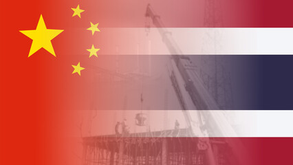 China and Thailand flags of business Competition, Thai and China trade relations, Thai and China trade war concept, Abstract background of symbol of tariff trade war tax barrier between Thai and China