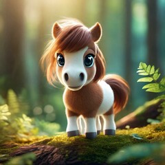 Portrait of a cute little horse taken in the forest