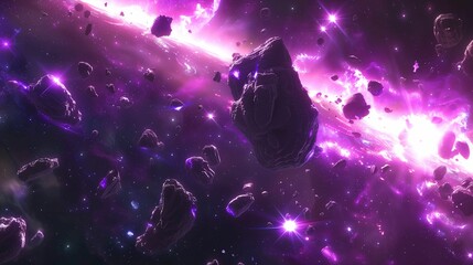 purple galaxy with asteroids