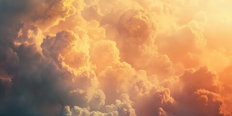 Soft warm-toned clouds in a dreamy sky with orange and blue hues layered overhead creating a tranquil and atmospheric background scene