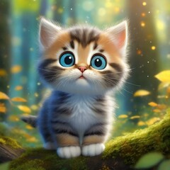 Portrait of a cute kitten taken in the forest