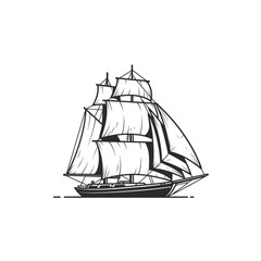Detailed Black and White Sketch of a Traditional Sailing Ship