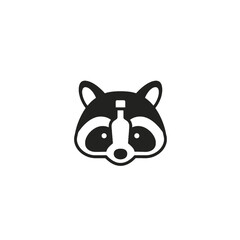Stylized Black and White Graphic Illustration of a Raccoon Face