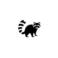 Silhouette Illustration of a Standing Raccoon with Striped Tail on White