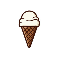 Illustration of Ice Cream Cone with Vanilla Scoop on White Background