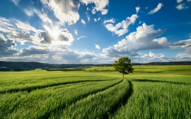 Fototapeta premium green field and blue sky