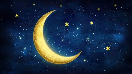 Naklejka premium Magical night sky with crescent moon with stars, perfect dreamy backdrop for illustrations and designs