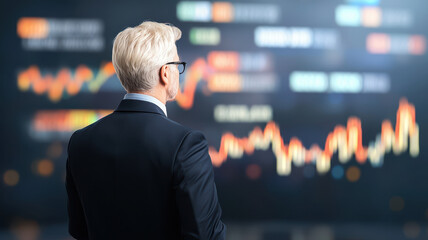 Fototapeta premium Investor analyzing stock market trends on glowing screen