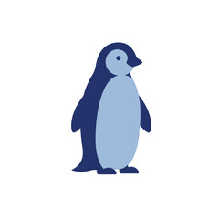 Blue Penguin Illustration on a White Background with Minimalist Style Design