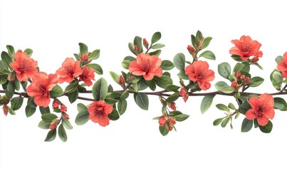 Orange azalea branch blossoms, spring floral border, white background, website design