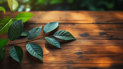 Obraz premium Enchanting moment at a rustic table, where lush leaves and warm light create a tranquil atmosphere for coffee lovers