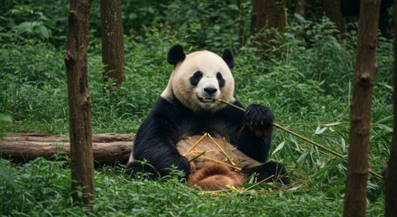 Obraz premium Panda Eating Bamboo 