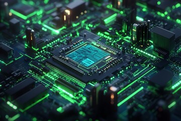 Fototapeta premium Green circuit board processor close-up