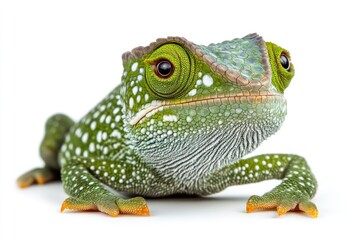 Fototapeta premium Parsons chameleon crawling and looking intensely, isolated on white