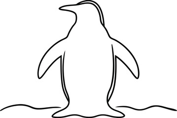 Line art penguin illustration, Antarctic bird, black and white drawing