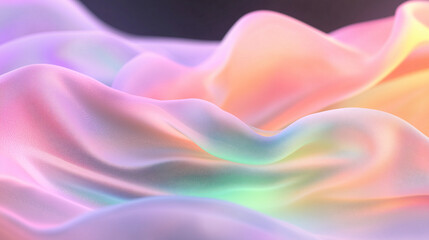 Obraz premium Abstract Iridescent Fabric: A captivating abstract image of iridescent fabric draped in soft, flowing folds, illuminated by a vibrant rainbow of light.