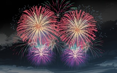 Spectacular Fireworks Display at Night Vivid Colors Festive Celebration