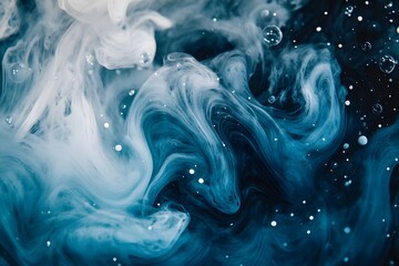 Swirling blue and white ink underwater, abstract background, design element