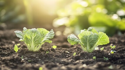 Obraz premium Young Cabbage Plants in a Garden Bed