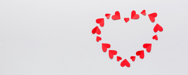 beautiful red heart frame. Valentine day background top view with copy space