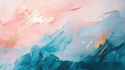Fototapeta premium Abstract Painting Pink Blue Gold Hues