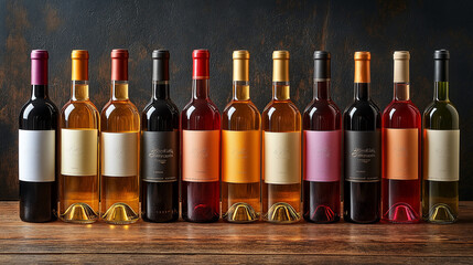 Elegant display of assorted wines showcasing a delightful spectrum of colors, perfect for a sophisticated gathering or celebration