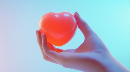 Fototapeta premium Hand holding heart, pastel background, studio shot, love concept