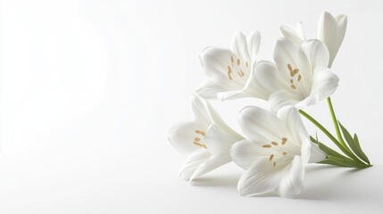 White lilies bouquet, minimalist studio shot, sympathy card design