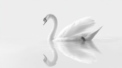 Fototapeta premium Elegant swan gliding on calm lake, serene background, peaceful nature scene