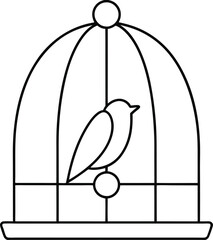 Captive Bird in a Simple Wire Cage Illustration